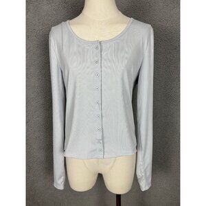 Just Polly Juniors' Ribbed Long Sleeve Button-up Top Blue Opal X-Large NWT's